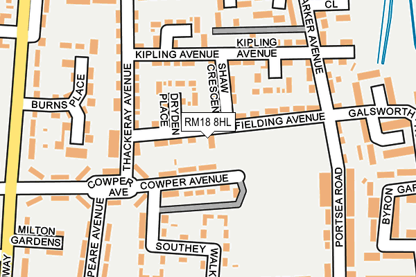 RM18 8HL map - OS OpenMap – Local (Ordnance Survey)