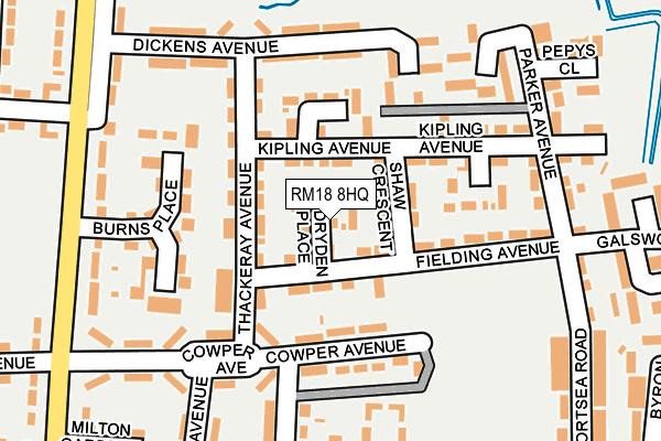 RM18 8HQ map - OS OpenMap – Local (Ordnance Survey)