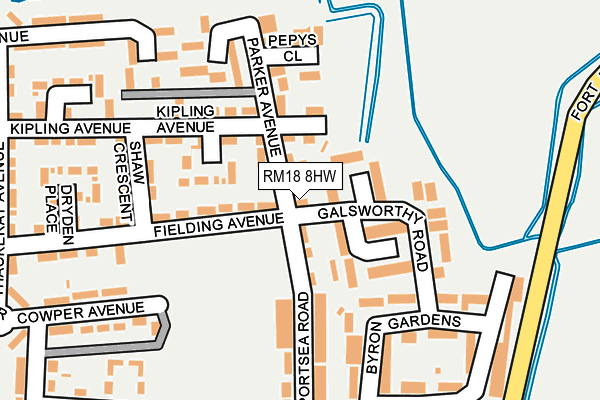 RM18 8HW map - OS OpenMap – Local (Ordnance Survey)