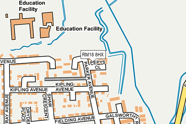 RM18 8HX map - OS OpenMap – Local (Ordnance Survey)