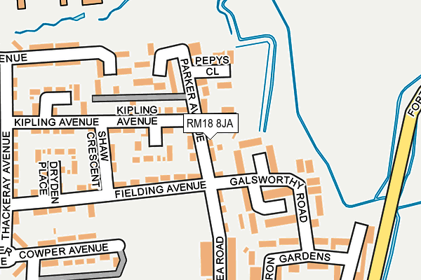 RM18 8JA map - OS OpenMap – Local (Ordnance Survey)