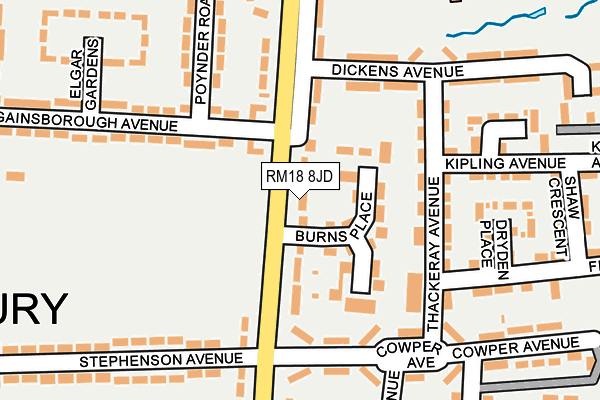 RM18 8JD map - OS OpenMap – Local (Ordnance Survey)