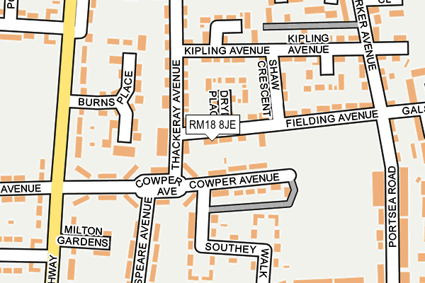 RM18 8JE map - OS OpenMap – Local (Ordnance Survey)