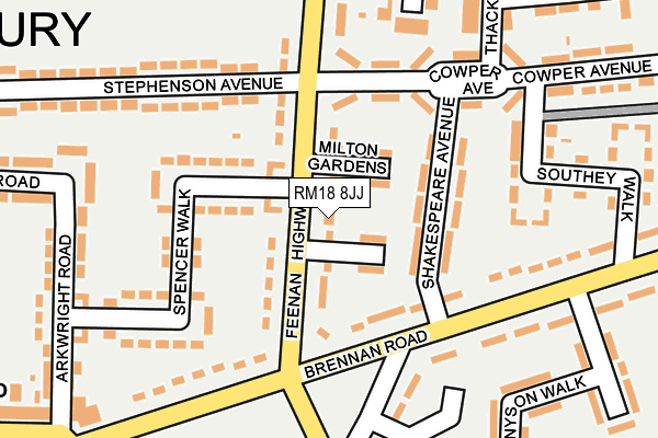 RM18 8JJ map - OS OpenMap – Local (Ordnance Survey)