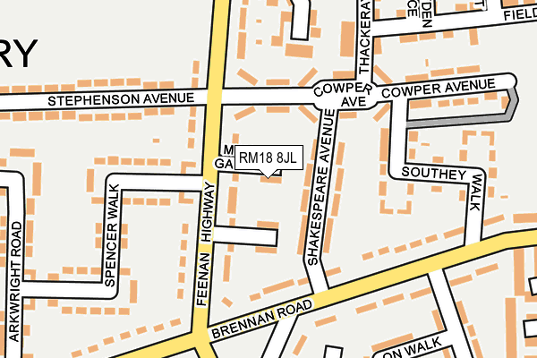 RM18 8JL map - OS OpenMap – Local (Ordnance Survey)