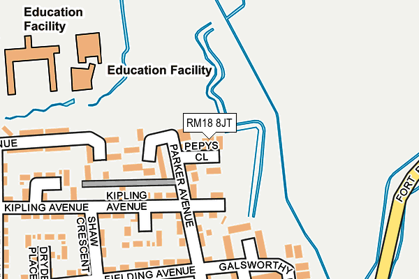RM18 8JT map - OS OpenMap – Local (Ordnance Survey)
