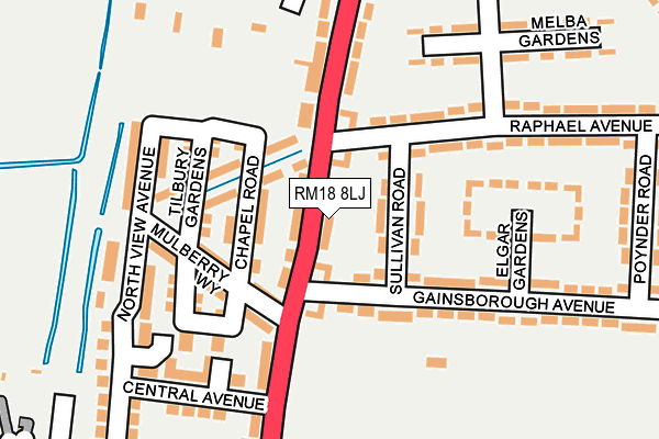 RM18 8LJ map - OS OpenMap – Local (Ordnance Survey)