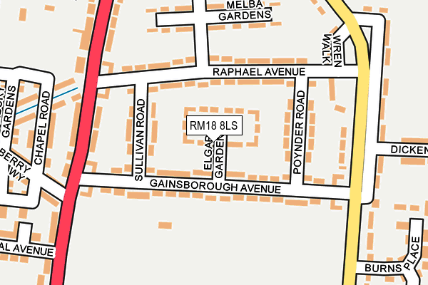 RM18 8LS map - OS OpenMap – Local (Ordnance Survey)