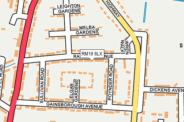 RM18 8LX map - OS OpenMap – Local (Ordnance Survey)