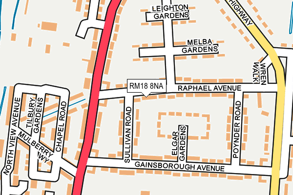 RM18 8NA map - OS OpenMap – Local (Ordnance Survey)