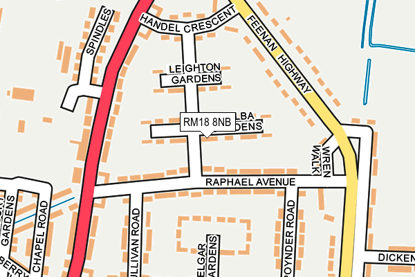 RM18 8NB map - OS OpenMap – Local (Ordnance Survey)