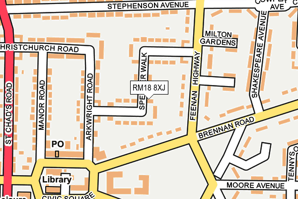 RM18 8XJ map - OS OpenMap – Local (Ordnance Survey)