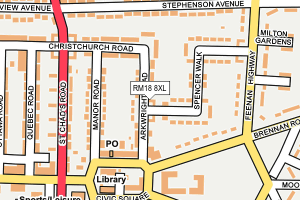 RM18 8XL map - OS OpenMap – Local (Ordnance Survey)