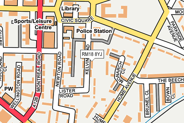 RM18 8YJ map - OS OpenMap – Local (Ordnance Survey)