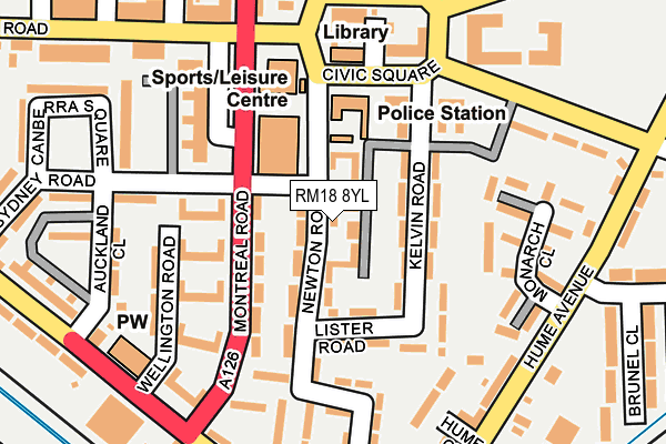 RM18 8YL map - OS OpenMap – Local (Ordnance Survey)