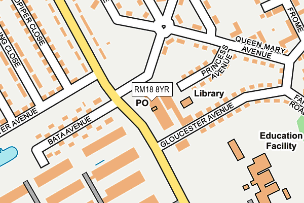 RM18 8YR map - OS OpenMap – Local (Ordnance Survey)