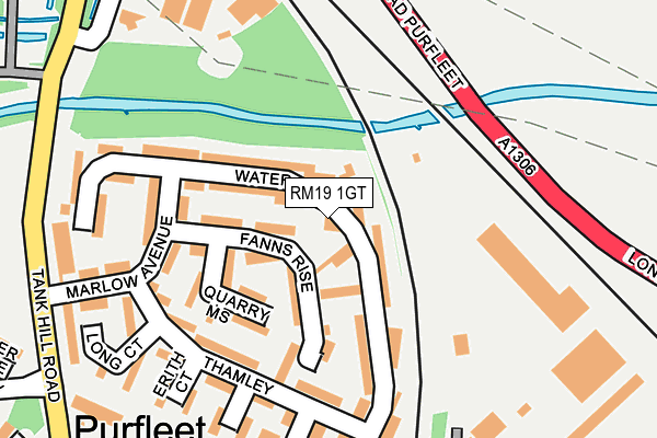 RM19 1GT map - OS OpenMap – Local (Ordnance Survey)