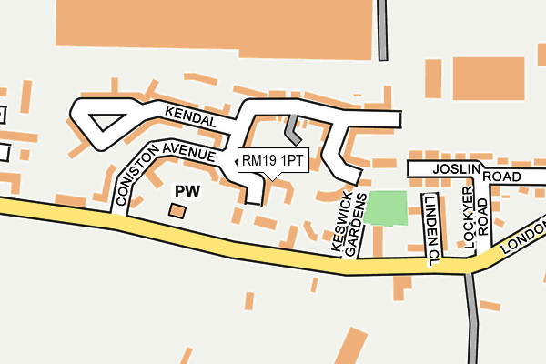 RM19 1PT map - OS OpenMap – Local (Ordnance Survey)