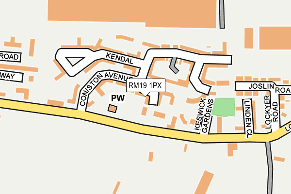 RM19 1PX map - OS OpenMap – Local (Ordnance Survey)