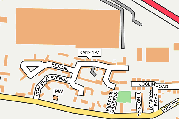 RM19 1PZ map - OS OpenMap – Local (Ordnance Survey)