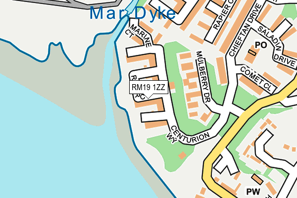 RM19 1ZZ map - OS OpenMap – Local (Ordnance Survey)