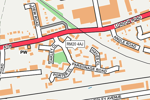 RM20 4AJ map - OS OpenMap – Local (Ordnance Survey)