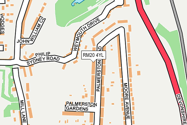 RM20 4YL map - OS OpenMap – Local (Ordnance Survey)