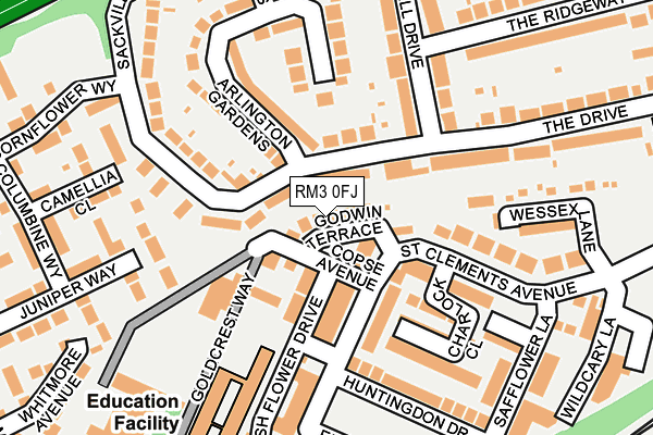 RM3 0FJ map - OS OpenMap – Local (Ordnance Survey)