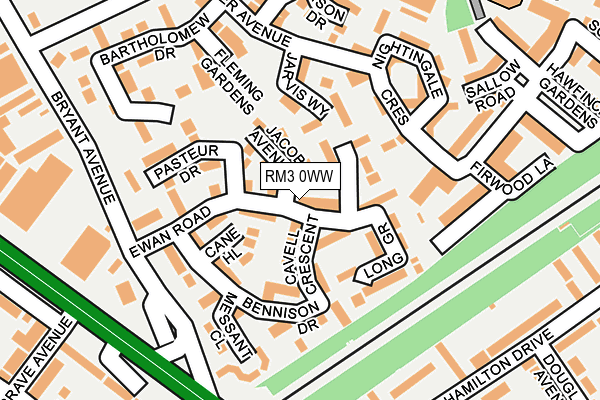 RM3 0WW map - OS OpenMap – Local (Ordnance Survey)