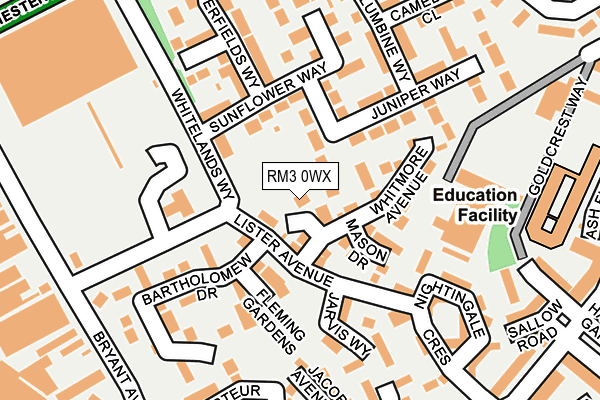 RM3 0WX map - OS OpenMap – Local (Ordnance Survey)