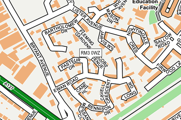 RM3 0WZ map - OS OpenMap – Local (Ordnance Survey)