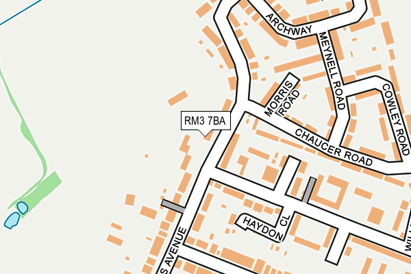 RM3 7BA map - OS OpenMap – Local (Ordnance Survey)