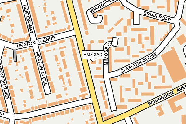 RM3 8AD map - OS OpenMap – Local (Ordnance Survey)