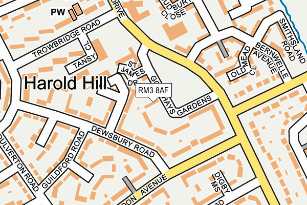 RM3 8AF map - OS OpenMap – Local (Ordnance Survey)