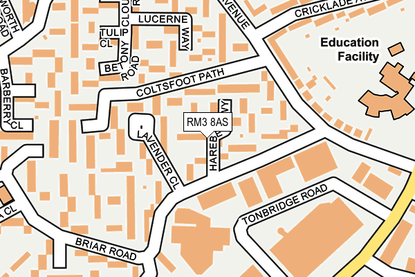 RM3 8AS map - OS OpenMap – Local (Ordnance Survey)