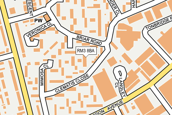 RM3 8BA map - OS OpenMap – Local (Ordnance Survey)