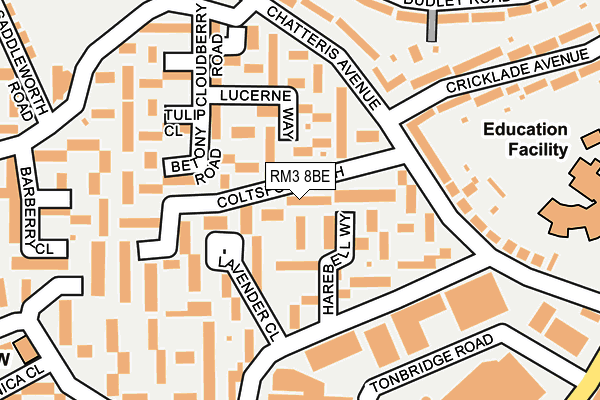 RM3 8BE map - OS OpenMap – Local (Ordnance Survey)