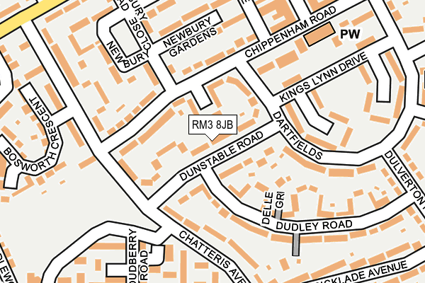 RM3 8JB map - OS OpenMap – Local (Ordnance Survey)