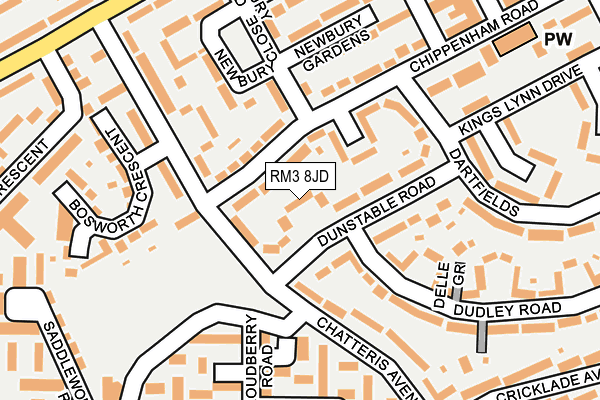 RM3 8JD map - OS OpenMap – Local (Ordnance Survey)