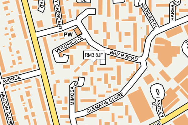 RM3 8JF map - OS OpenMap – Local (Ordnance Survey)