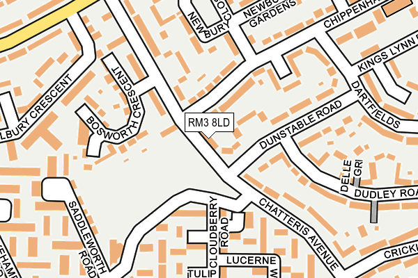 RM3 8LD map - OS OpenMap – Local (Ordnance Survey)