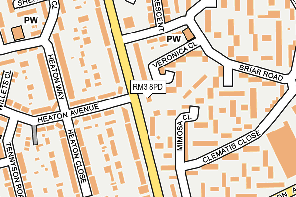 RM3 8PD map - OS OpenMap – Local (Ordnance Survey)