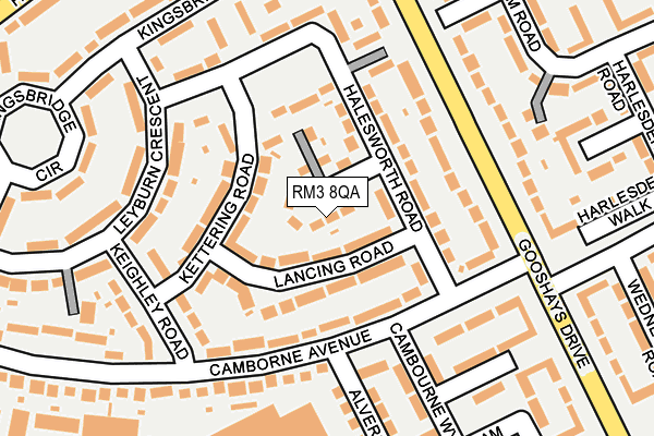 RM3 8QA map - OS OpenMap – Local (Ordnance Survey)
