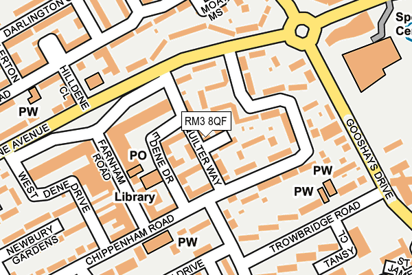 RM3 8QF map - OS OpenMap – Local (Ordnance Survey)