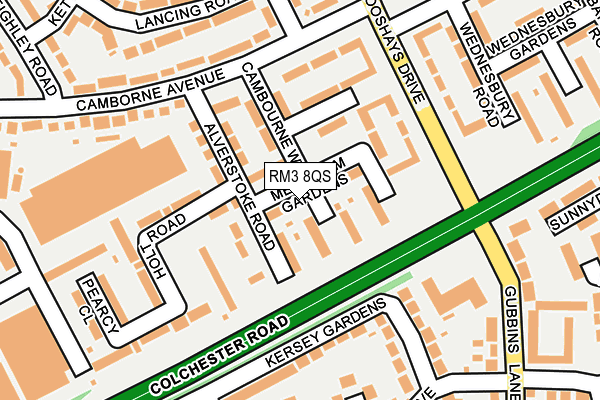 RM3 8QS map - OS OpenMap – Local (Ordnance Survey)