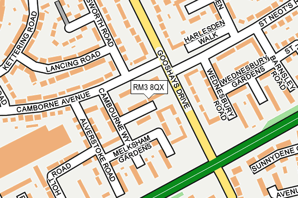 RM3 8QX map - OS OpenMap – Local (Ordnance Survey)