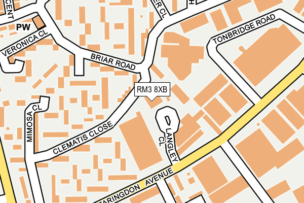 RM3 8XB map - OS OpenMap – Local (Ordnance Survey)