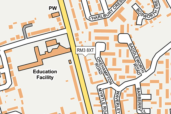 RM3 8XT map - OS OpenMap – Local (Ordnance Survey)