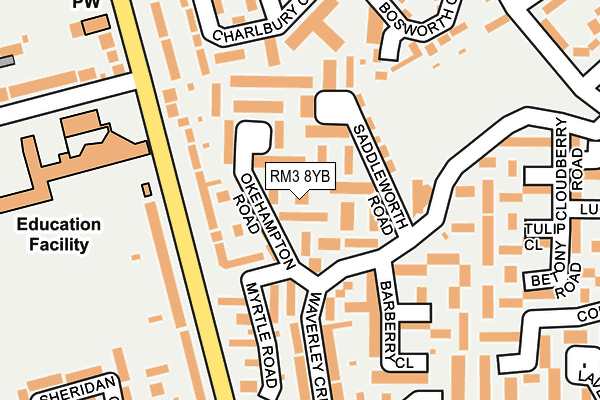 RM3 8YB map - OS OpenMap – Local (Ordnance Survey)