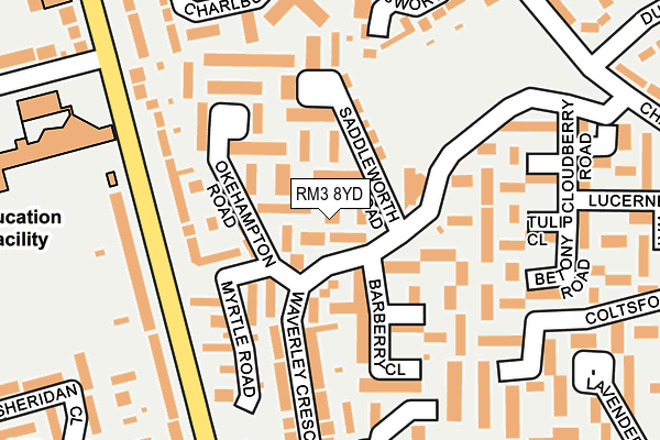 RM3 8YD map - OS OpenMap – Local (Ordnance Survey)